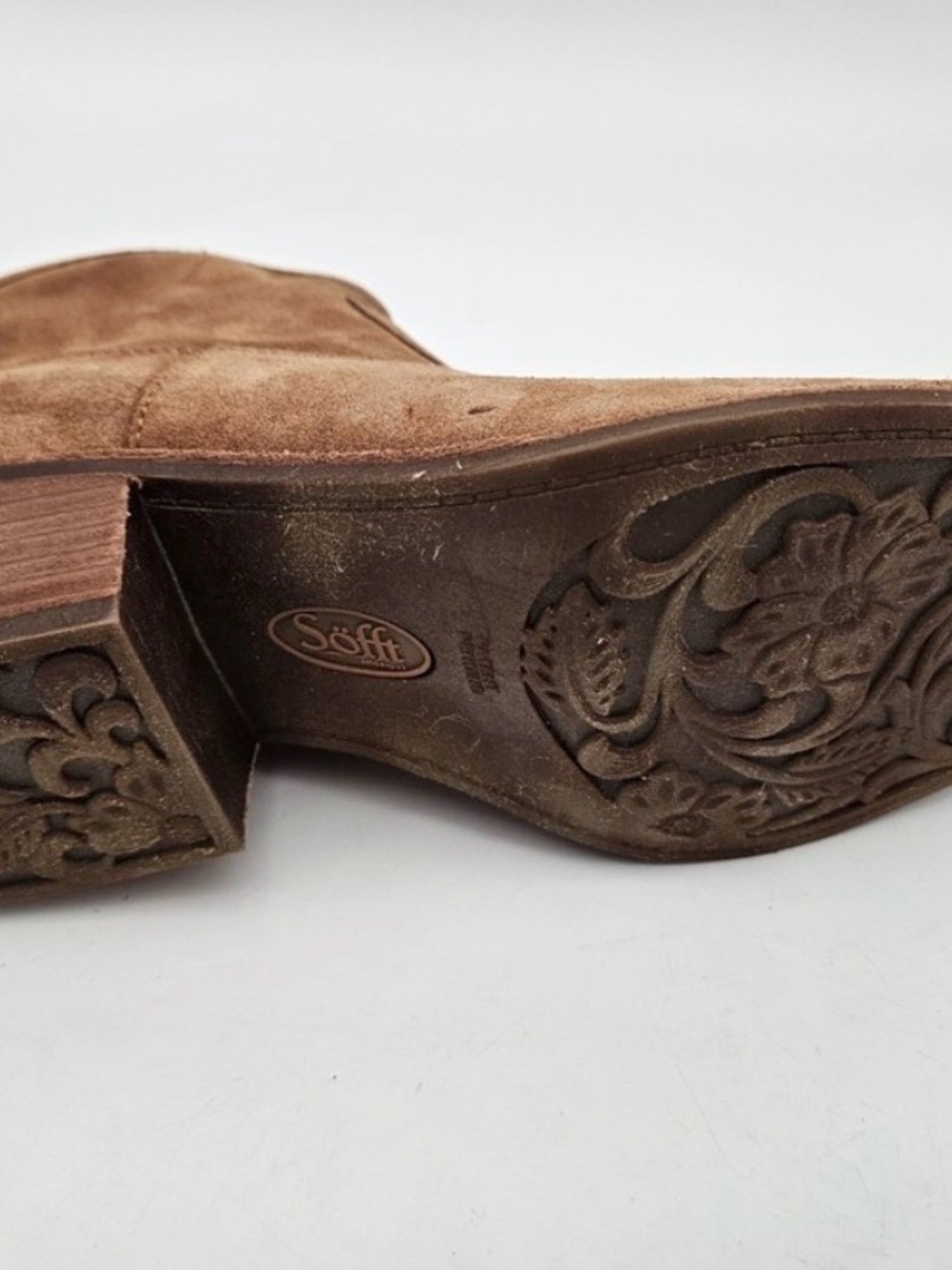 Sofft Tan Suede Ankle Boot with Floral Sole Detail - Picture 5 of 7